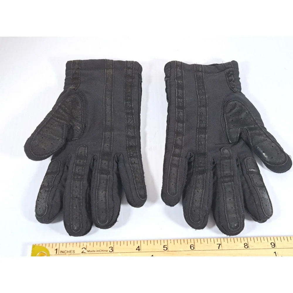 Vintage Black Winter Gloves Perforated Chevron Stripe Grip Warm Knit Lined Small